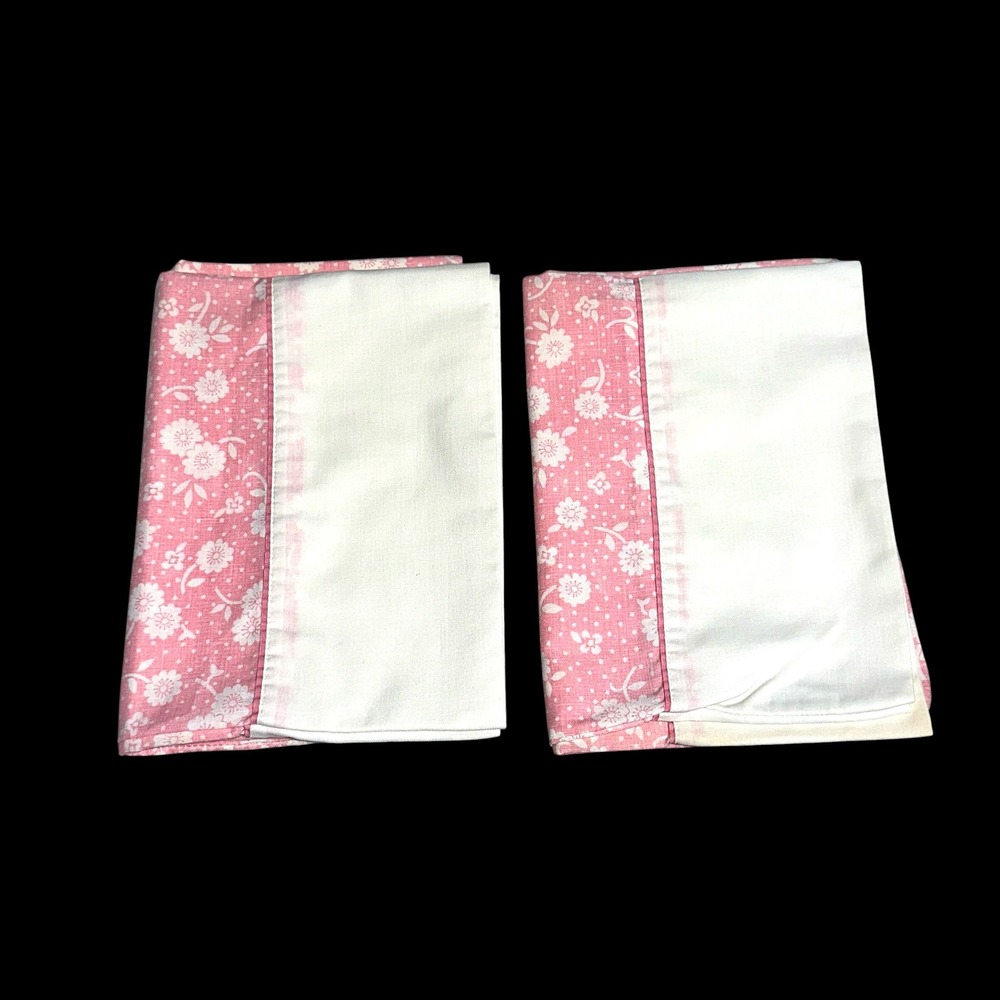 Vintage Thomaston American Mood Pink Floral Muslin Pillowcase Set of 2 No Iron